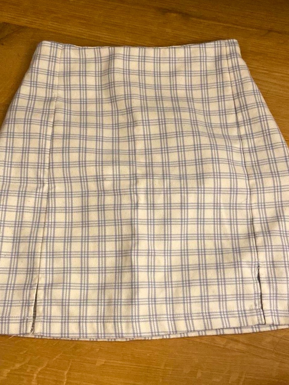 Brandy Melville White and Light Blue Plaid Mini Skirt